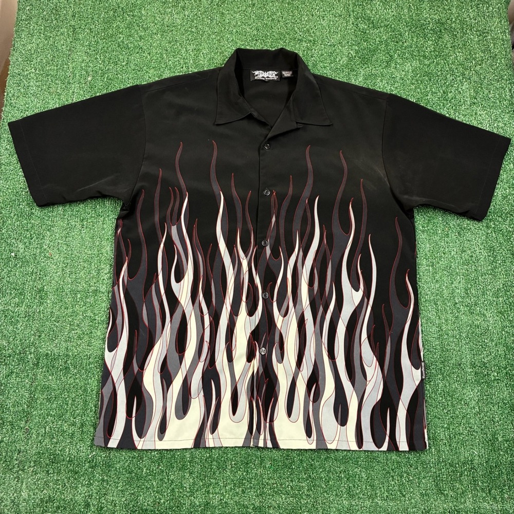 Vintage 90's Dragonfly Clothing Company‎ Flame Print Button Up Shirt XL